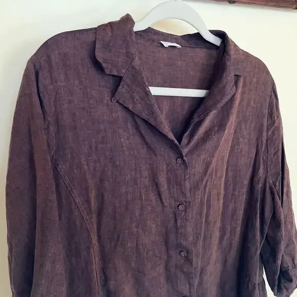 Poetry Brown Linen Peplum Button Down Top - Picture 8 of 10